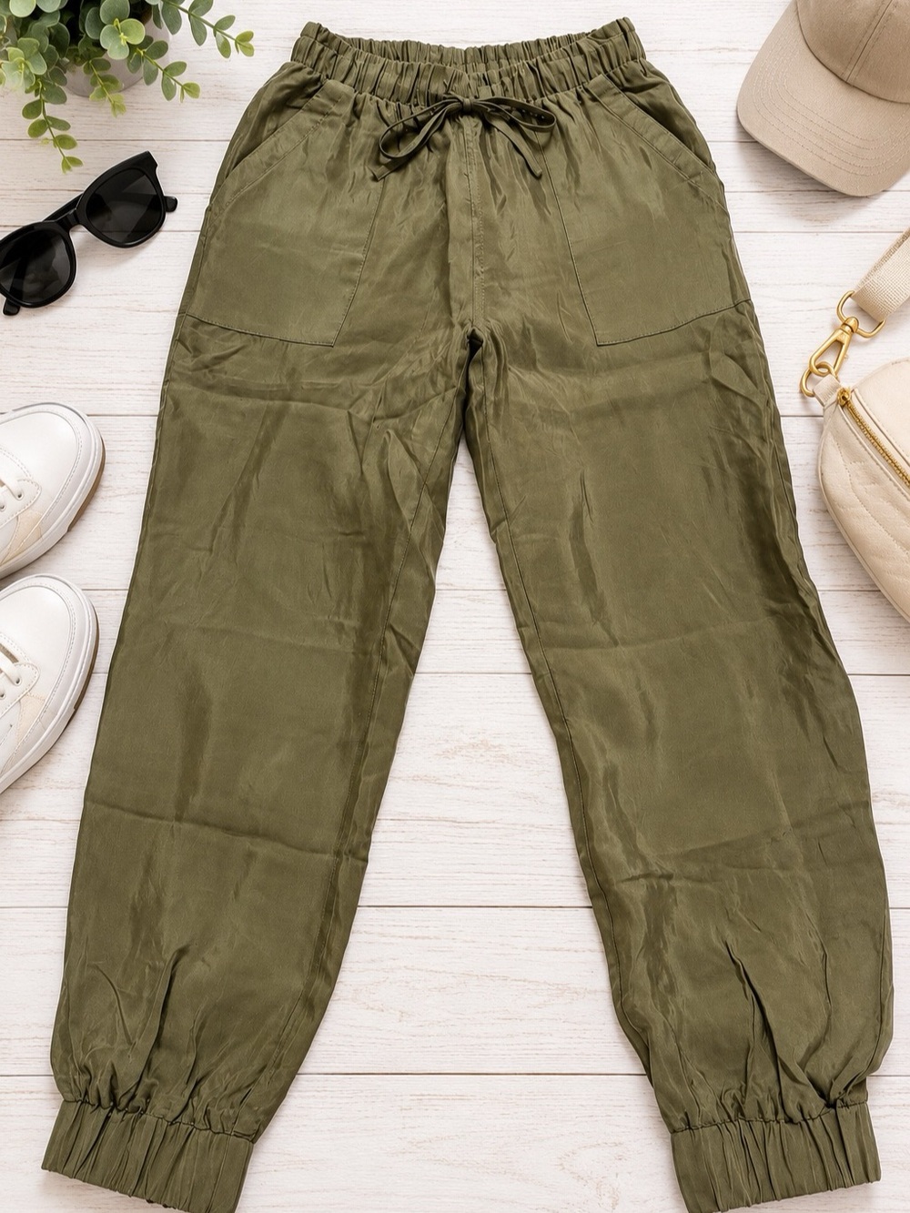 Ellison Olive Green Utility Jogger Pants Drawstring Size S